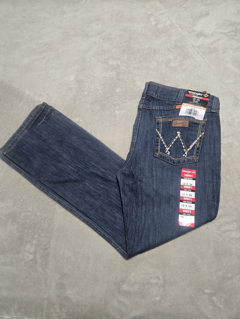 NEW Wrangler Women's Dark Blue Flame Resistant Boot Cut Denim Jeans Size 19 X 34